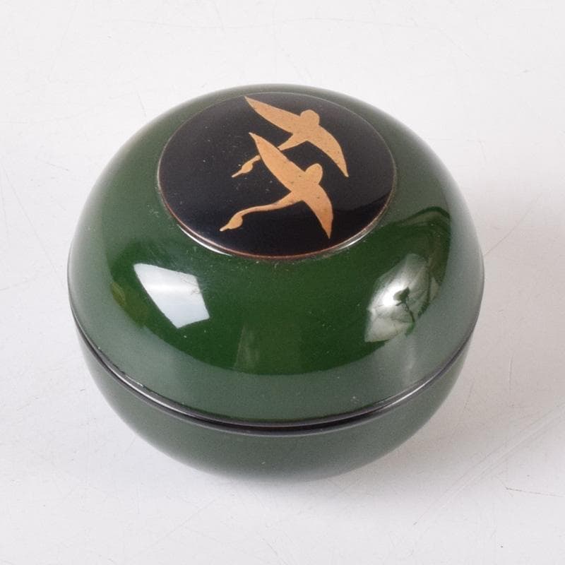 茶道具　塗師　辻石斎作　双鳥蒔絵　香合　共箱　V　8272