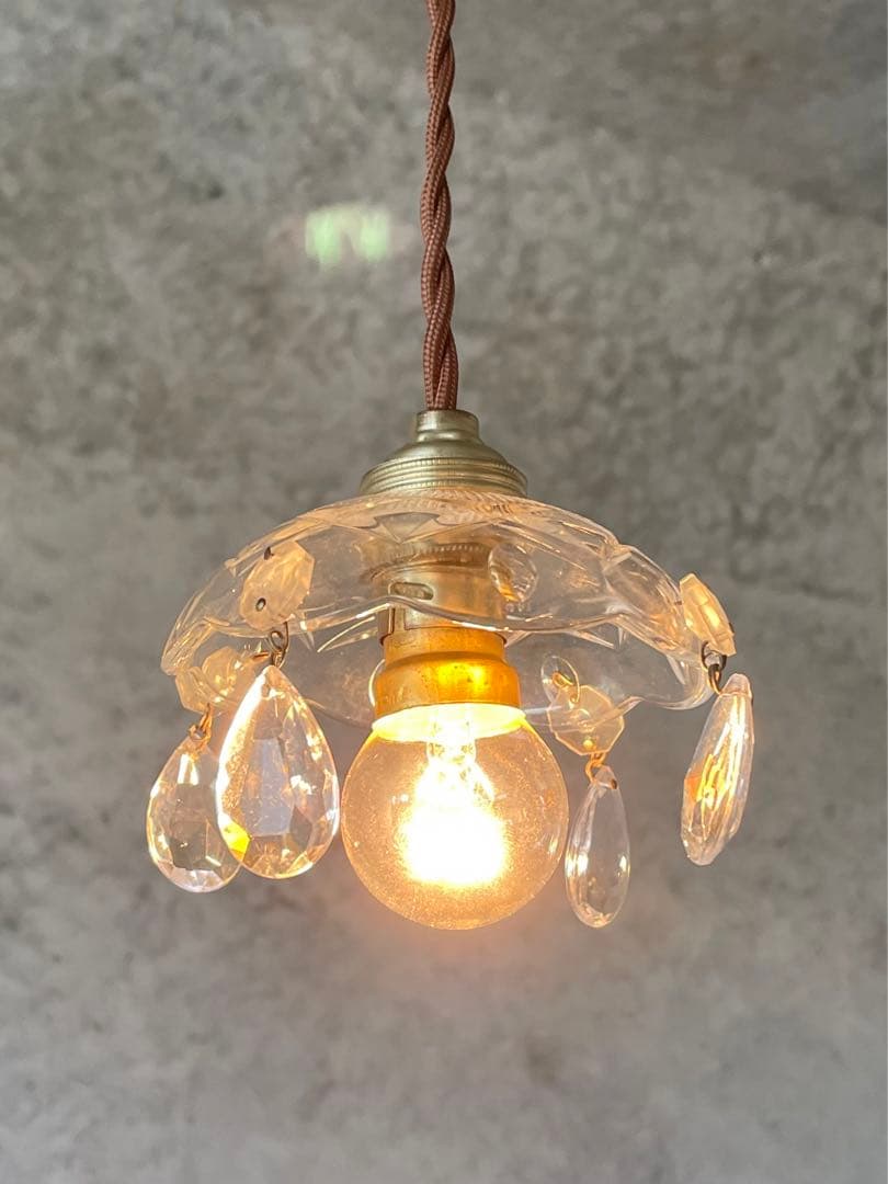 15. フランス ガラス 小さな吊下げランプ　アンティーク ミニ シャンデリア