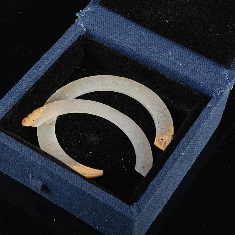 中国　玉石白玉彫刻　玉器　玉壁　玉飾　玉珮　2点まとめて　M　R7521