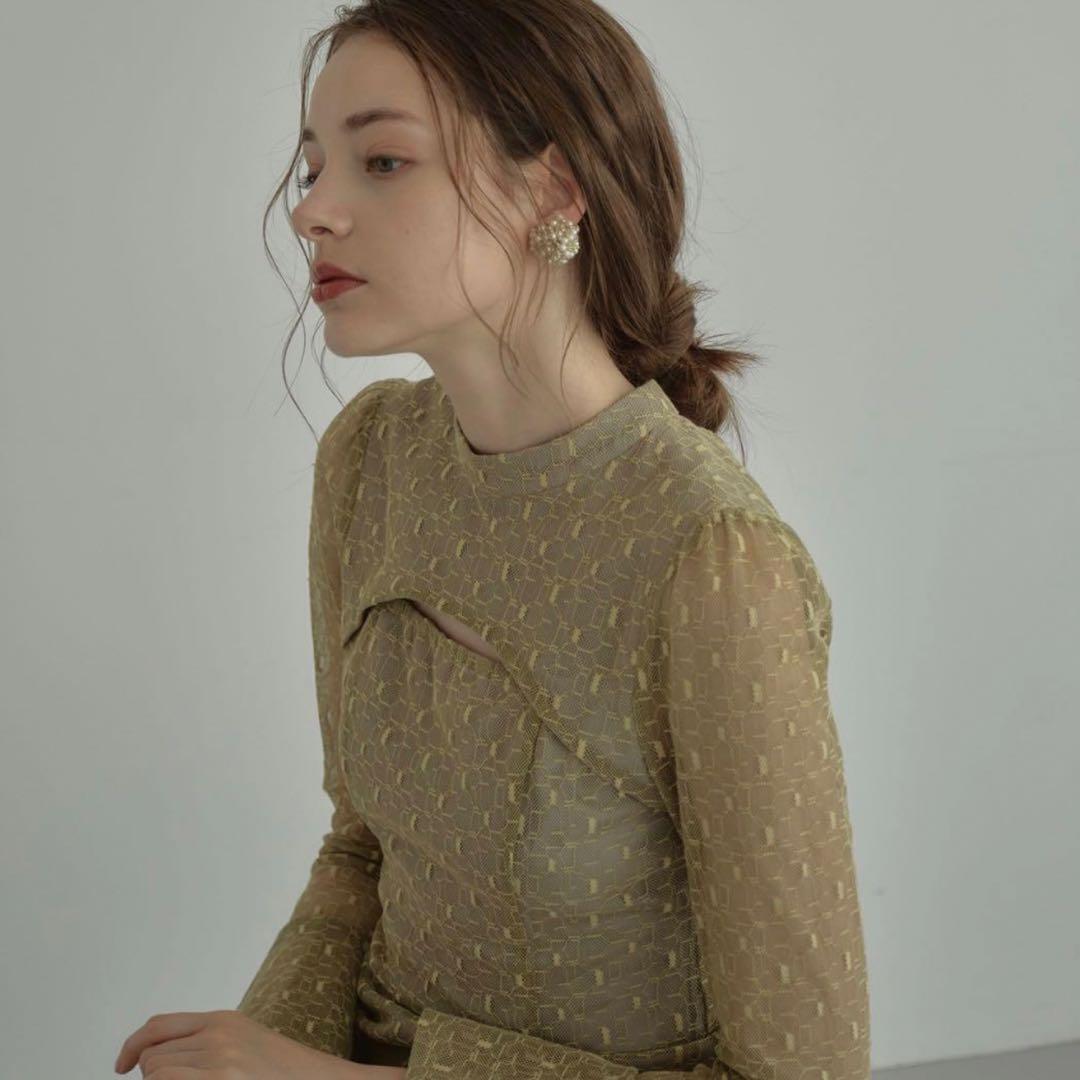 【大きめ】ANDRESD バックオープンジオメトリックドレス レース L 結婚式