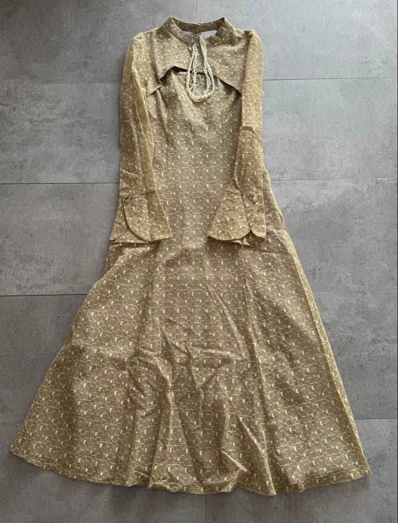 【大きめ】ANDRESD バックオープンジオメトリックドレス レース L 結婚式