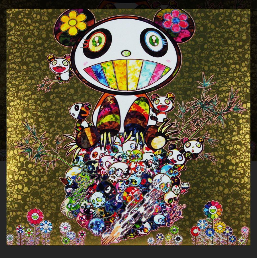 新品未開封村上隆 金箔　パンダ ファミリー 限定 ポスター 版画 直筆サイン