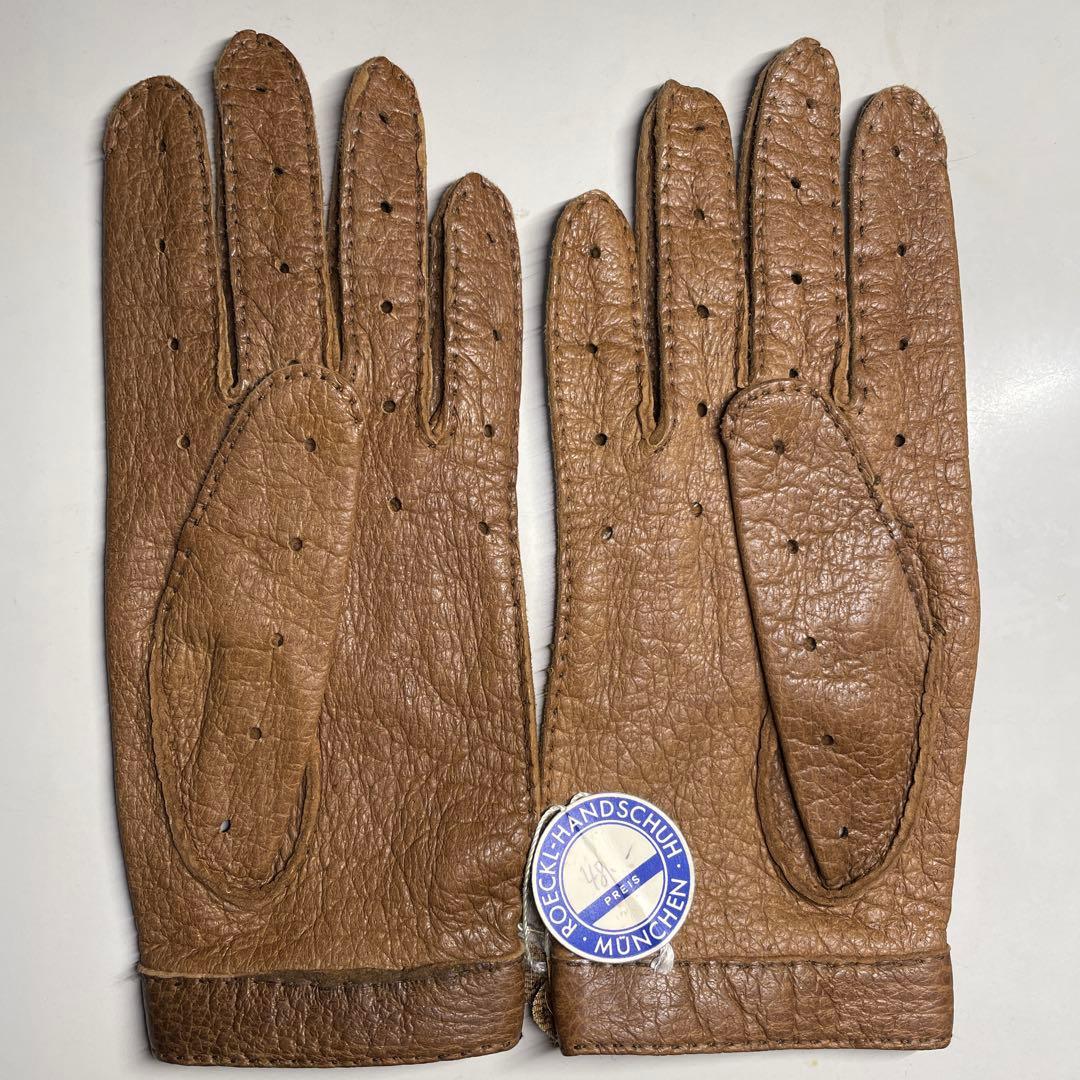 ROECKL ペッカリー革 ドライビング グローブ　一枚革　ブラウン色