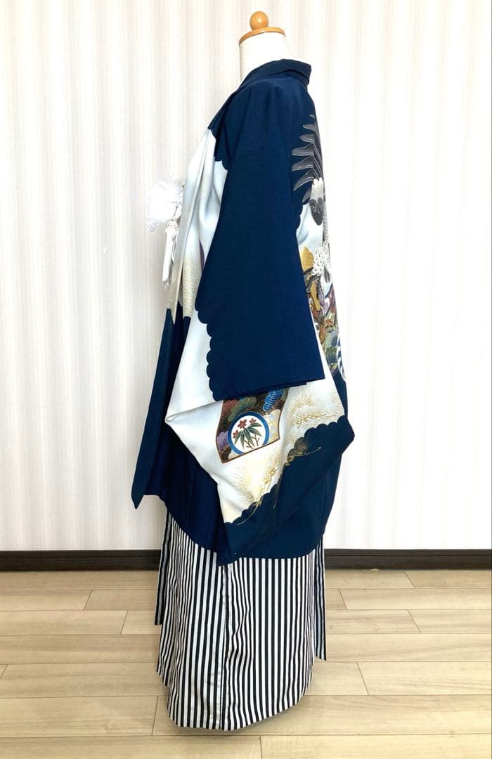 七五三男児M I N98濃紺羽織に黒シマ袴※サイズ大きめ