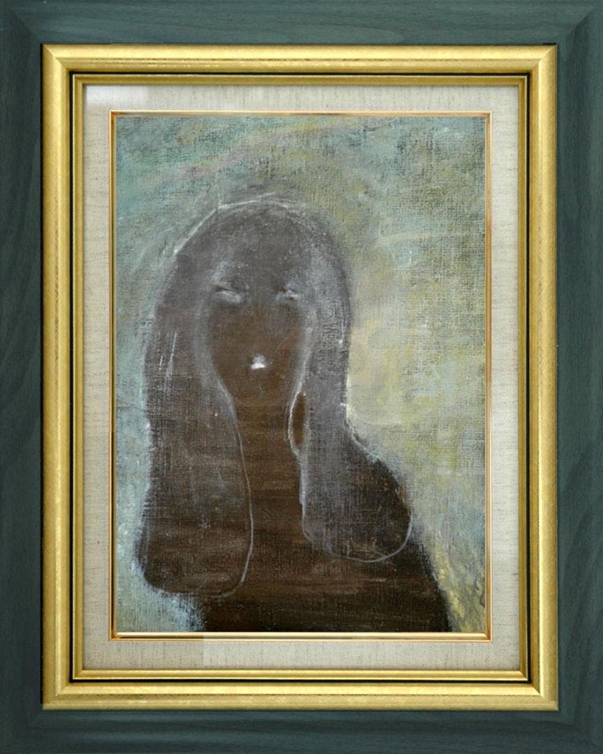 油絵 菅家令子 絵 絵画インテリア額付(青緑＋金色の枠) F4-100512女性