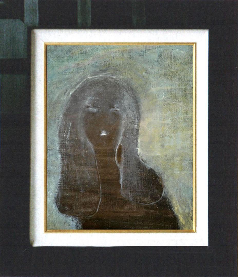 油絵 菅家令子 絵 絵画インテリア額付(青緑＋金色の枠) F4-100512女性