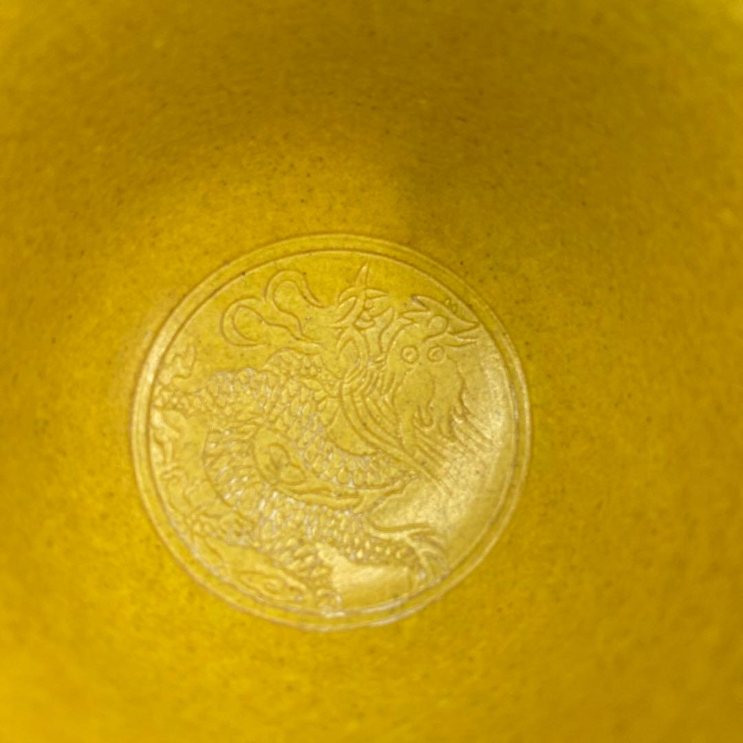 中国美術　大清康熙年製　黄釉馬上杯3客　高さ約9.5㎝　東Y7-0303☆2F