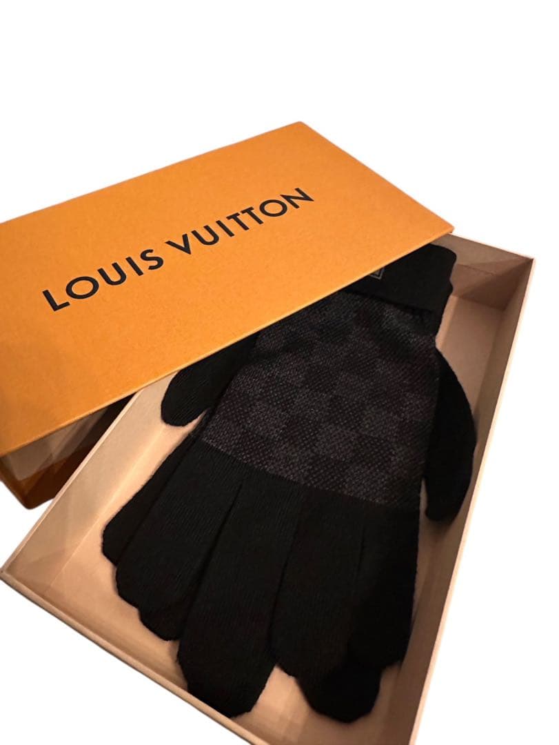 新品】ルイヴィトンLOUIS VUITTONダミエ ニット手袋 メンズ ブラック