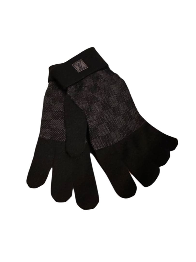 新品】ルイヴィトンLOUIS VUITTONダミエ ニット手袋 メンズ ブラック