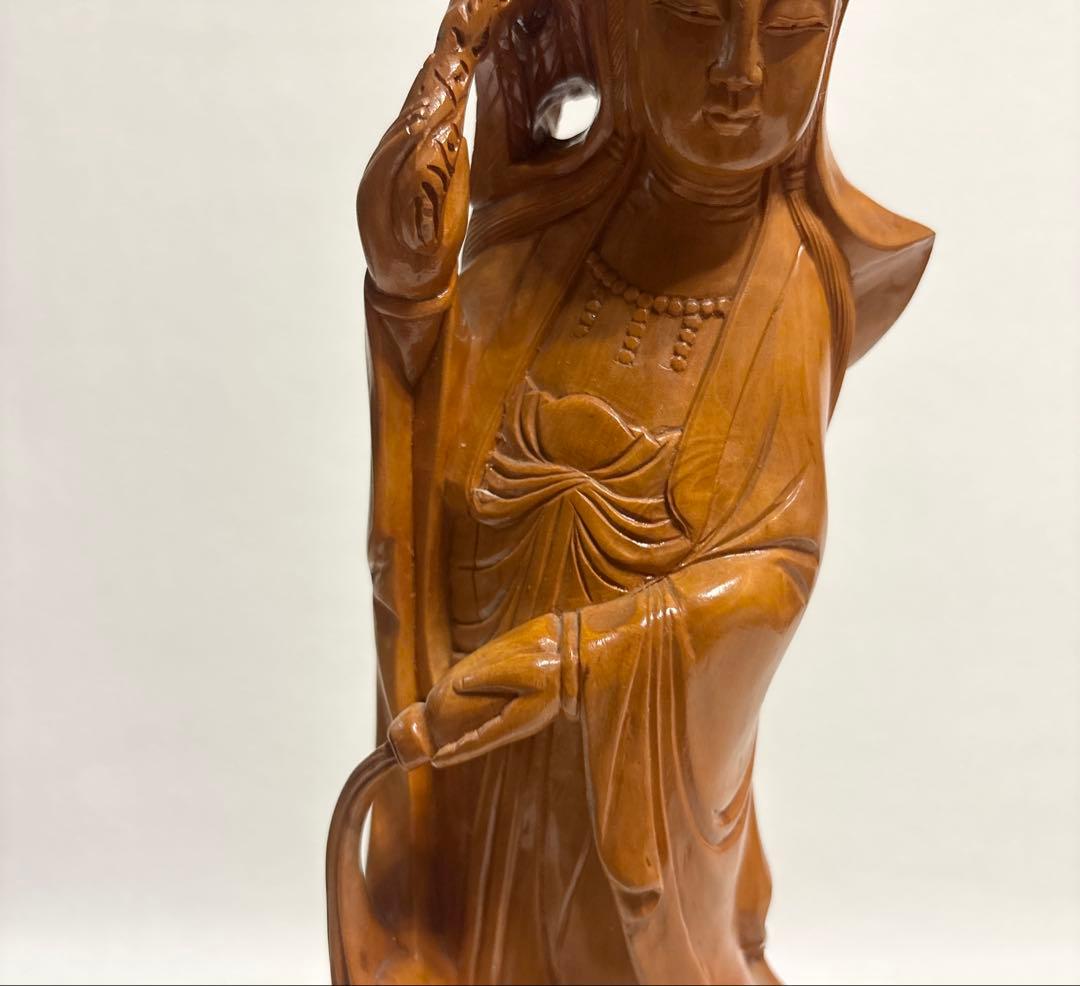 木彫 観音立像 高さ約32cm 仏像 置物 和風インテリア 古道具