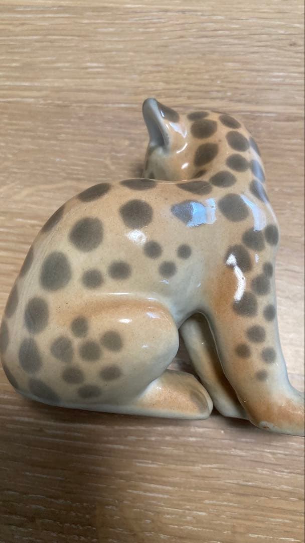 希少　ロモノーソフ　陶器製ヒョウと子ライオンフィギュアセット