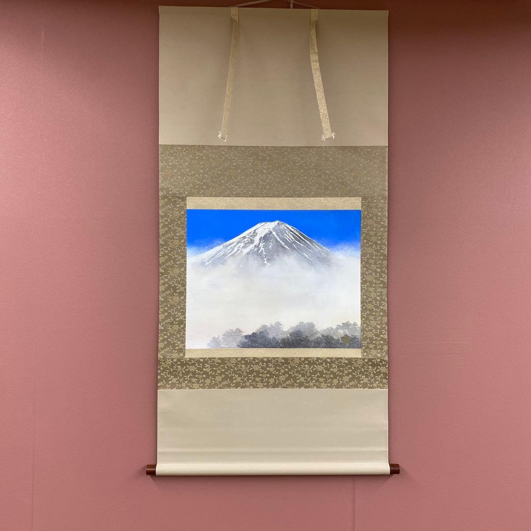 美品 掛け軸 坂本雪埜作「不二快晴」共箱 太巻き付 富士山 厄除け