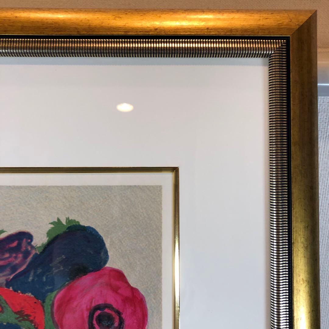 ボンコンパン　「アネモネの花束」 リトグラフ　作家直筆サイン入り　額縁付絵画