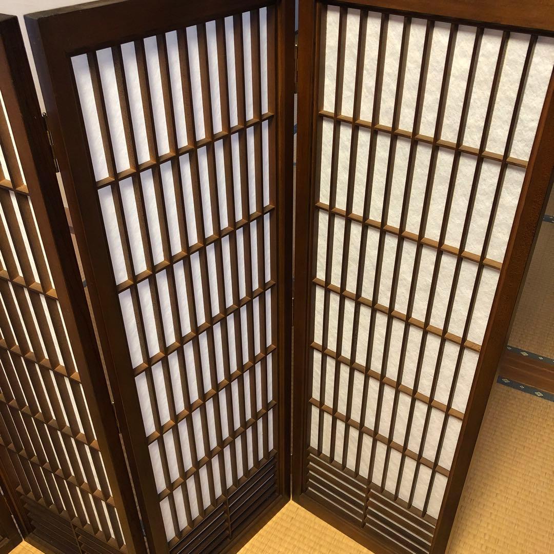衝立　和風木製パーテーション 4連式