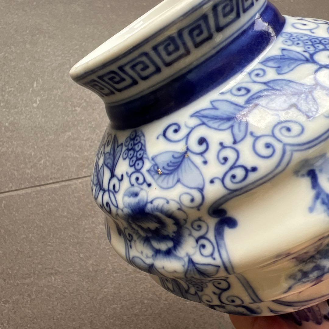 中国青花 染付 双耳瓶 花瓶 壺 陶磁器 古美術