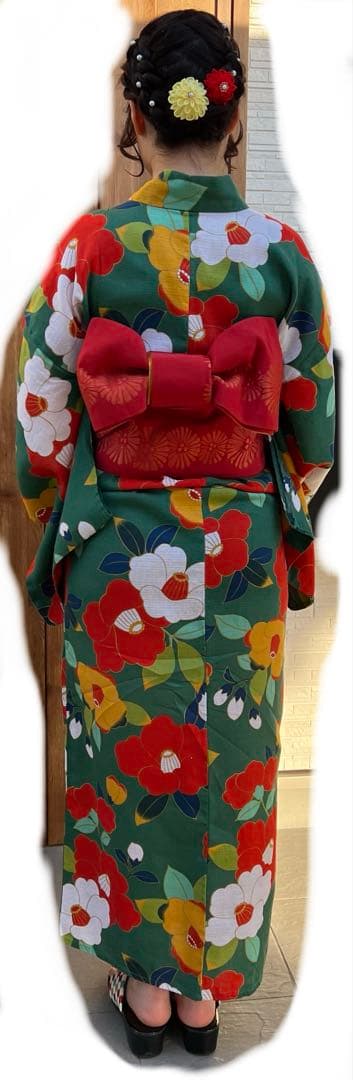 浴衣3点セット（浴衣ＬＬサイズ＋帯＋下駄）レトロモダン　花火大会