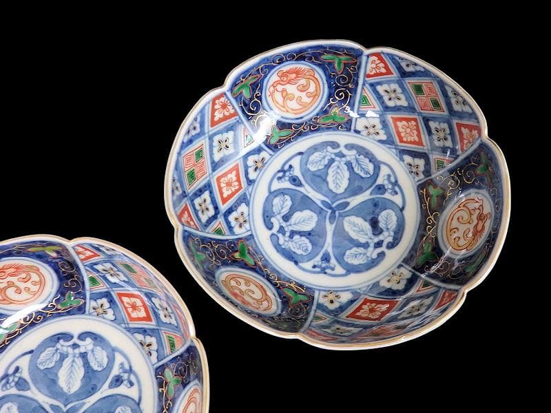 大聖寺伊万里　団龍紋に金唐草　中陰菱に花菱紋の図　膾皿　２客F334AS-CYa