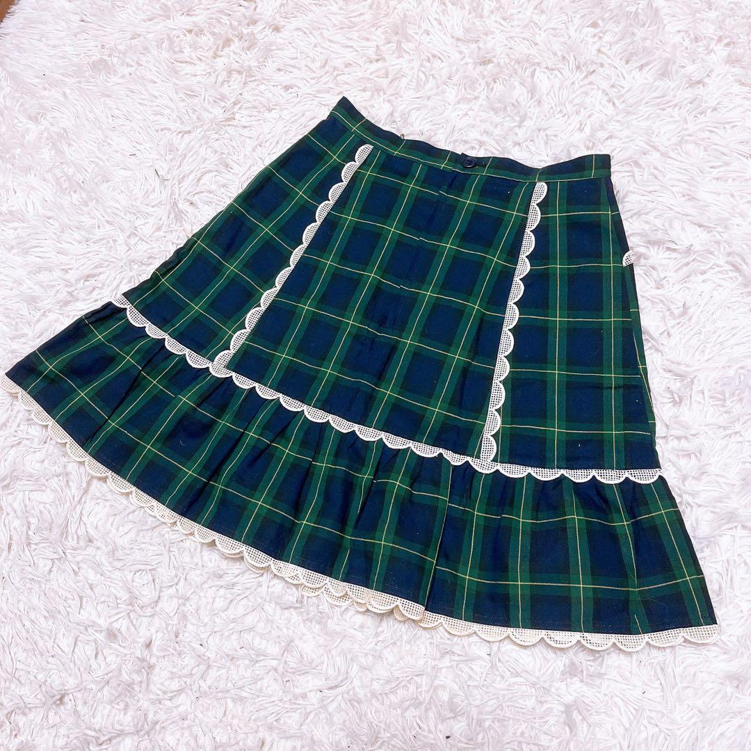 Emily Temple cute チェック フレア スカート 膝丈 レース