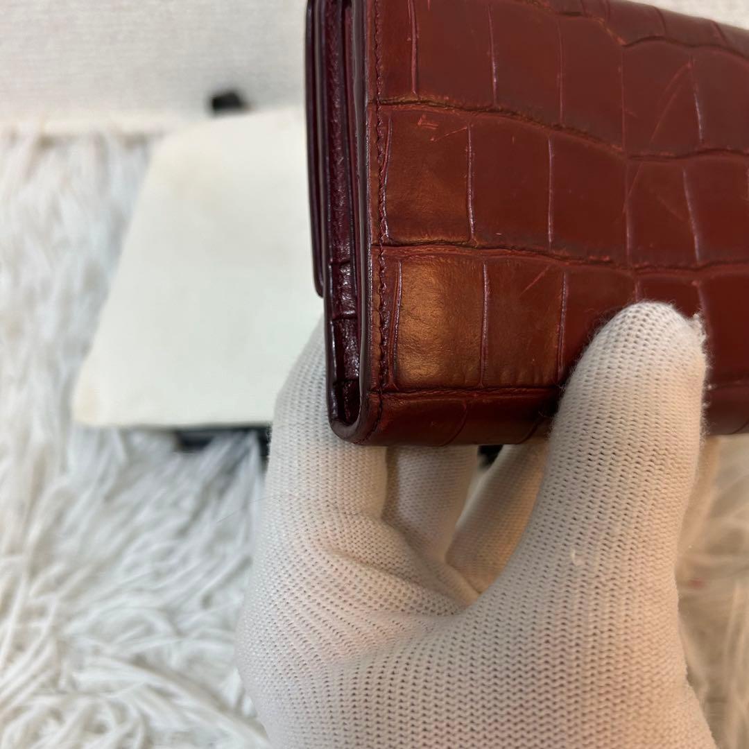 【美品✨クロコ型押し/スモールトリフォールド】セリーヌ　ボルドー　財布　人気　稀