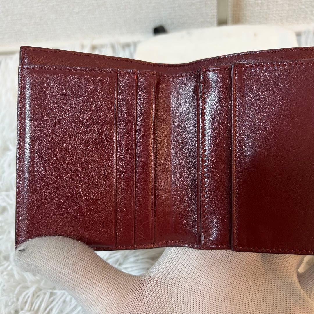 【美品✨クロコ型押し/スモールトリフォールド】セリーヌ　ボルドー　財布　人気　稀