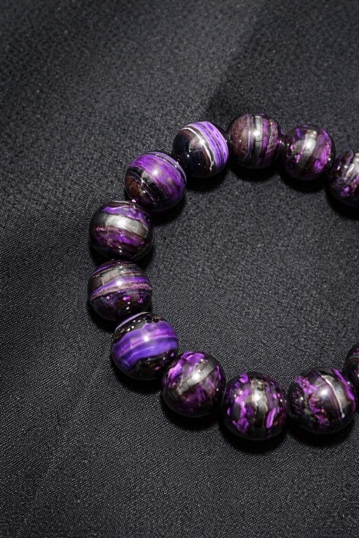 【極上品質・超激レア】スギライト 14mm ブラック×パープル バイカラー