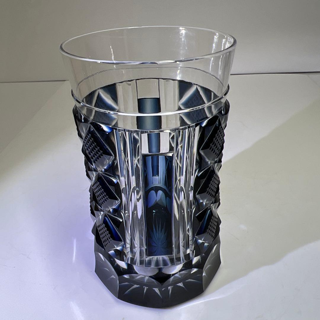 薩摩切子　島津磯斉　色被せ切子ガラス　タンブラーB 共箱　東Y7-1205☆2F