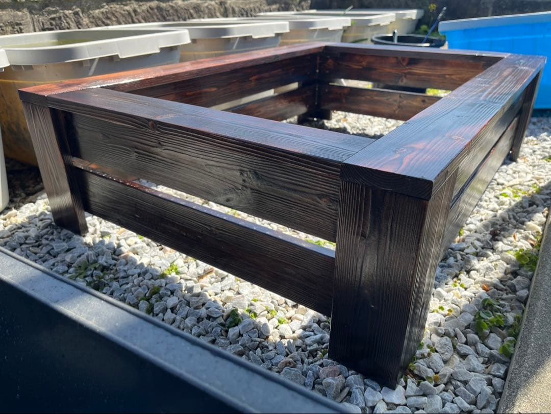 【新品・送料込】メダカ　飼育ケース　80Lトロ舟＋木枠のセット　ウォールナット