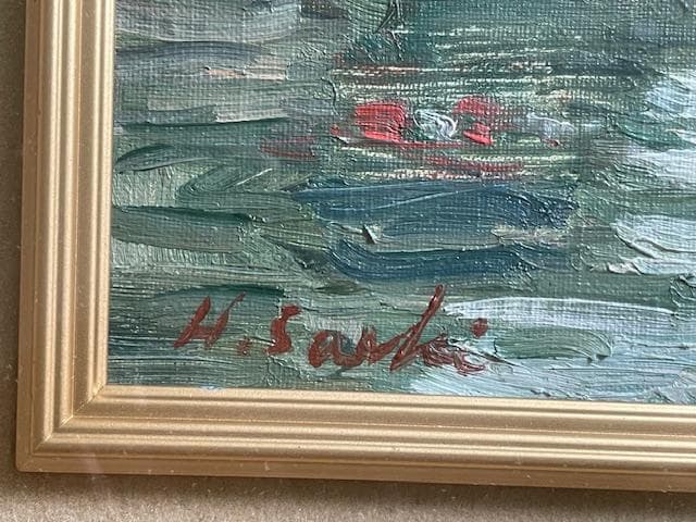 油彩画　橋のある風景（淀屋橋）　佐伯久