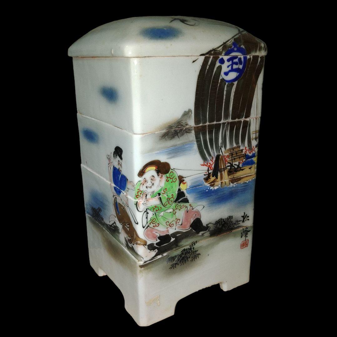 有田焼　松峰　金彩色絵重箱　4段積