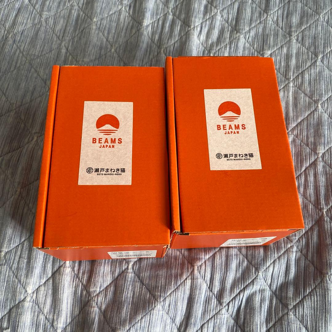 新品未開封　BEAMS 招き猫　寅さん　チェック柄　ベージュ　5号　左右セット