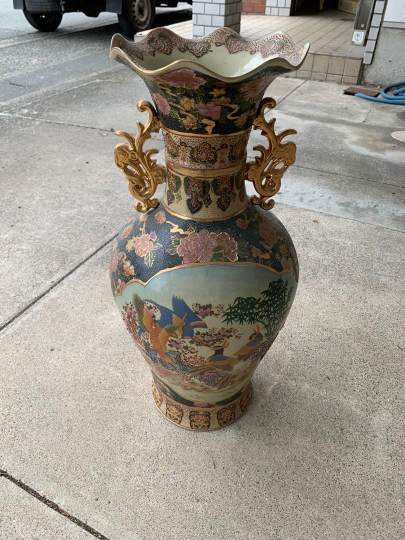 美術品 陶器 花瓶 多色装飾 約60cm