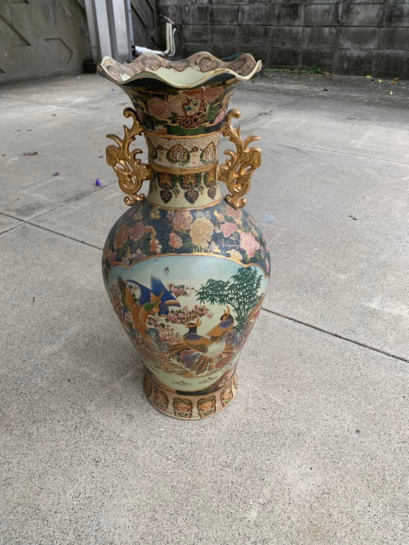 美術品 陶器 花瓶 多色装飾 約60cm