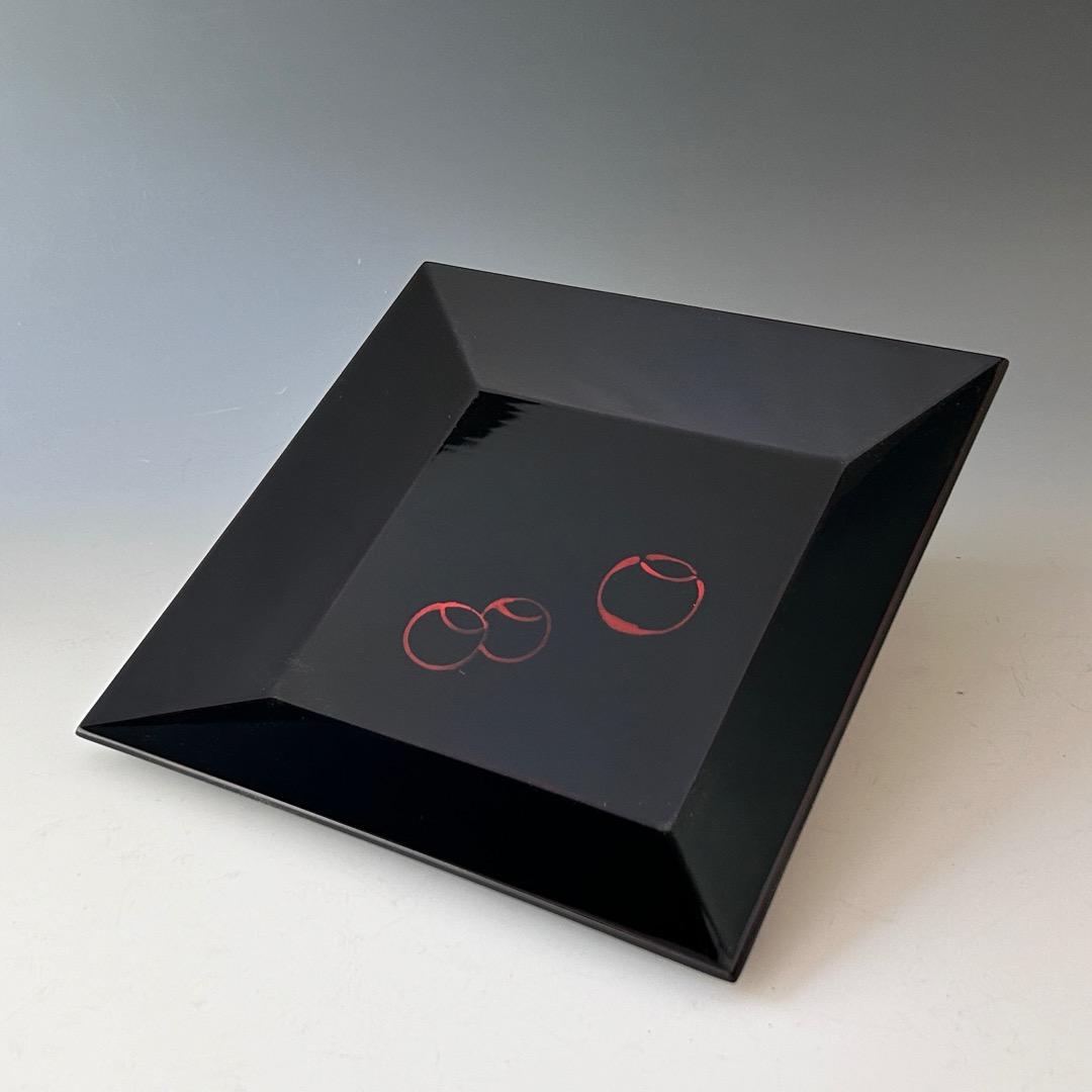 茶道具　輪島塗　黒四方盆　ツボツボ自画　干菓子器　表千家　久田宗也　尋牛斎書付