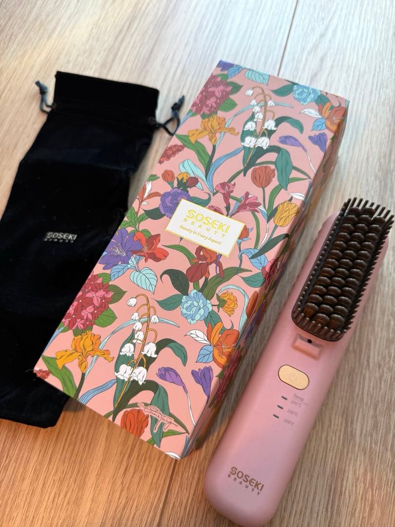 ★新品 ブラシ ヘアアイロン ピンク コードレス プレゼントにも♡