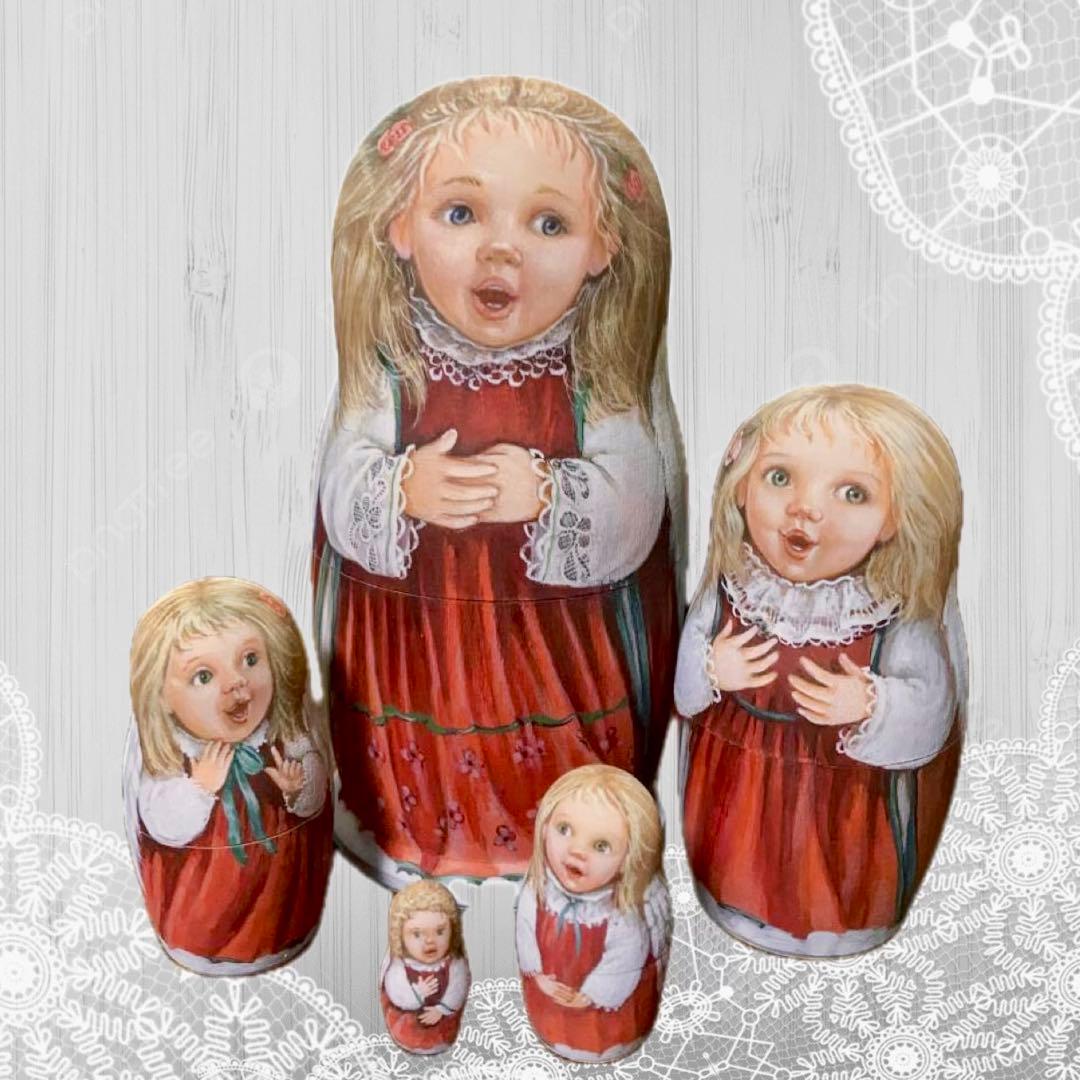 ロシア雑貨☆天使マトリョーシカ(5P)V.バルスコワ作 木製人形 リダ工房