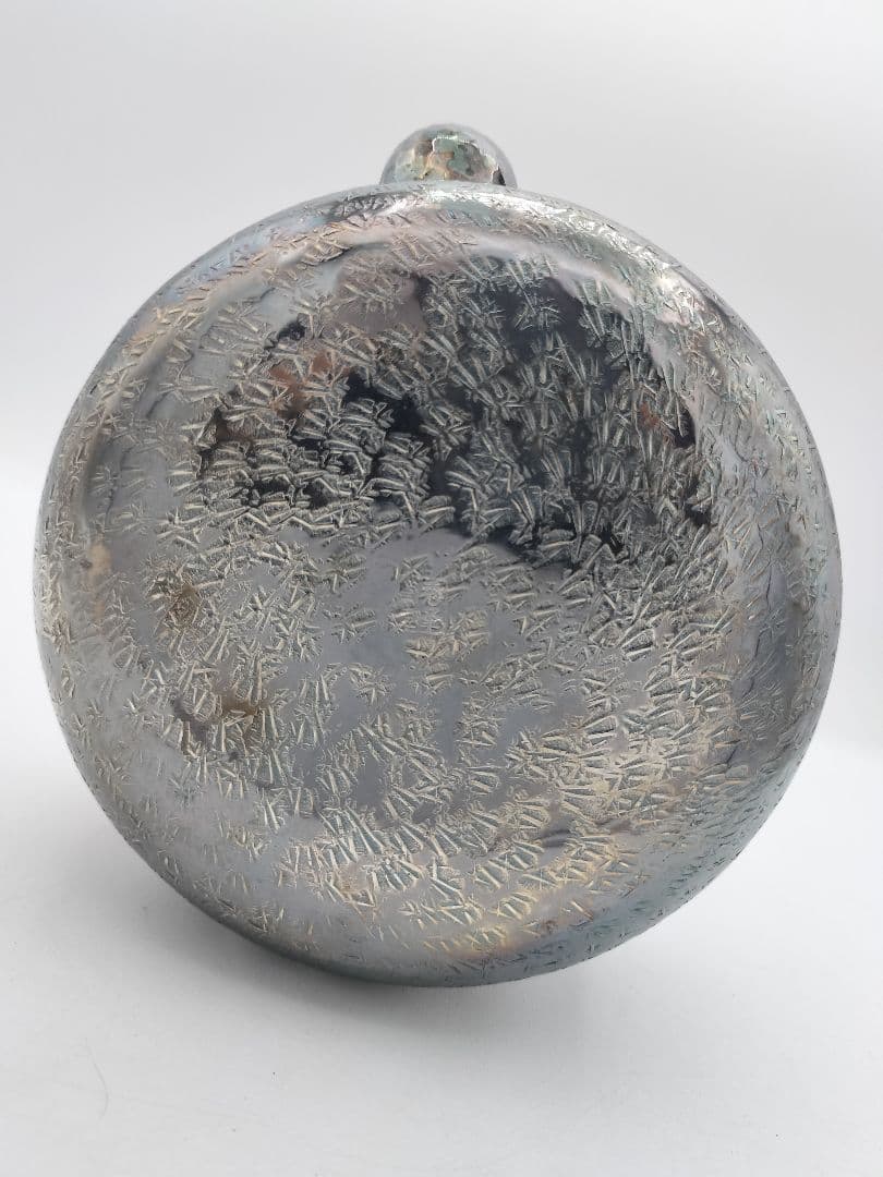 c396 銀瓶 湯沸 鬼岩目 銀燻し仕上 秀峰堂 紙箱 茶道具 古物