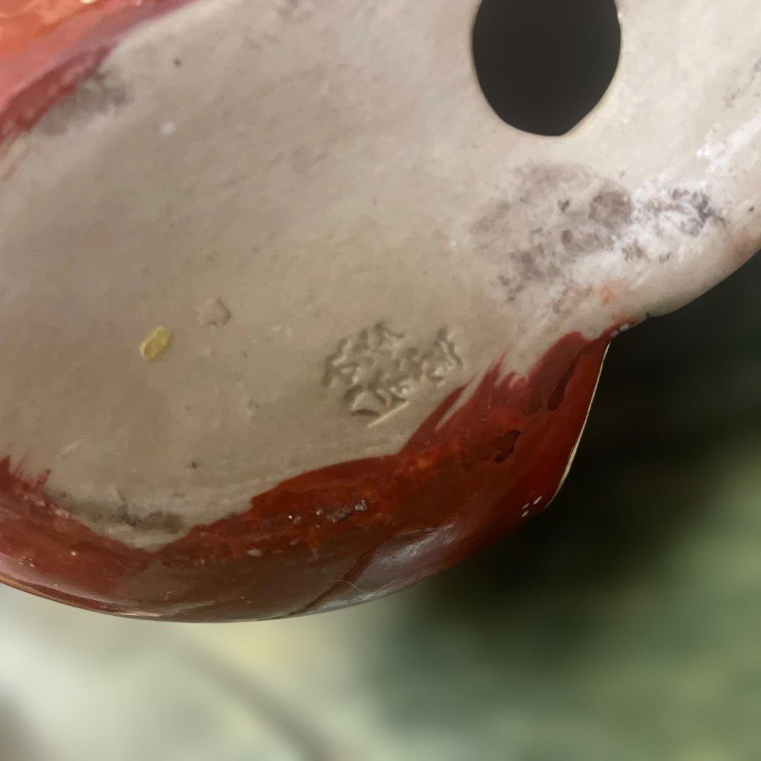 九谷焼犬と小槌　陶器製犬の置物 赤い飾り玉付き　石川県伝統工芸　日本美術　骨董