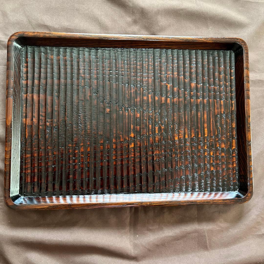 栗拭漆我谷盆　353mm×250mm×24mm　折敷　トレー　№9024
