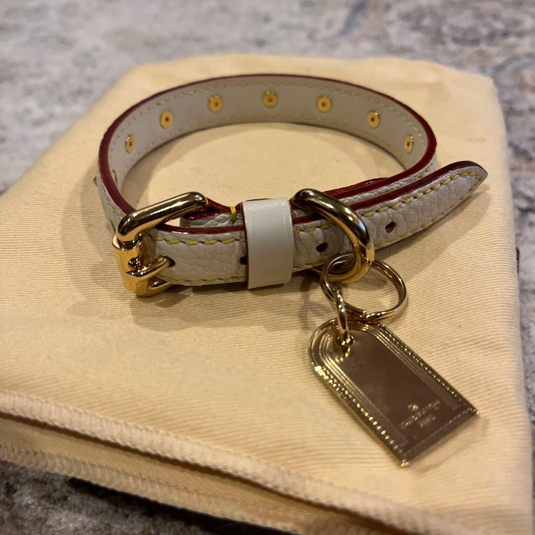 ルイヴィトン スハリ ペット 首輪 スタッズ ホワイト　ゴールド　約33cm