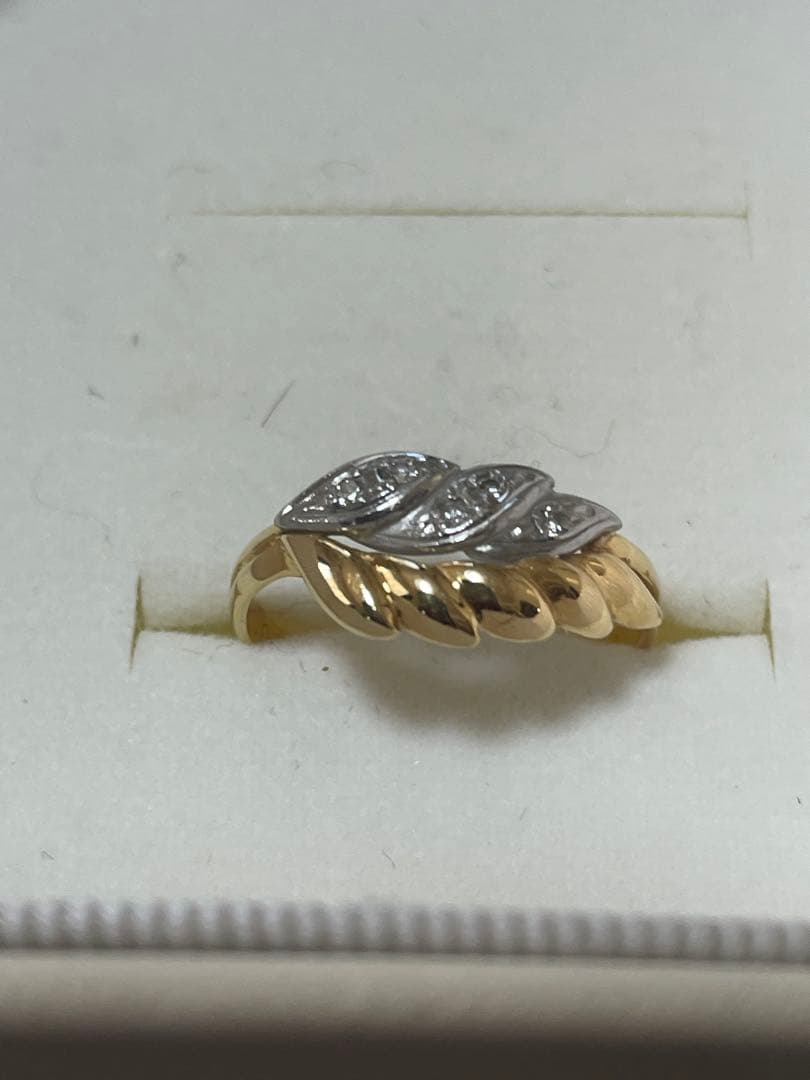 K18金 PT900コンビ　リーフデザインリング