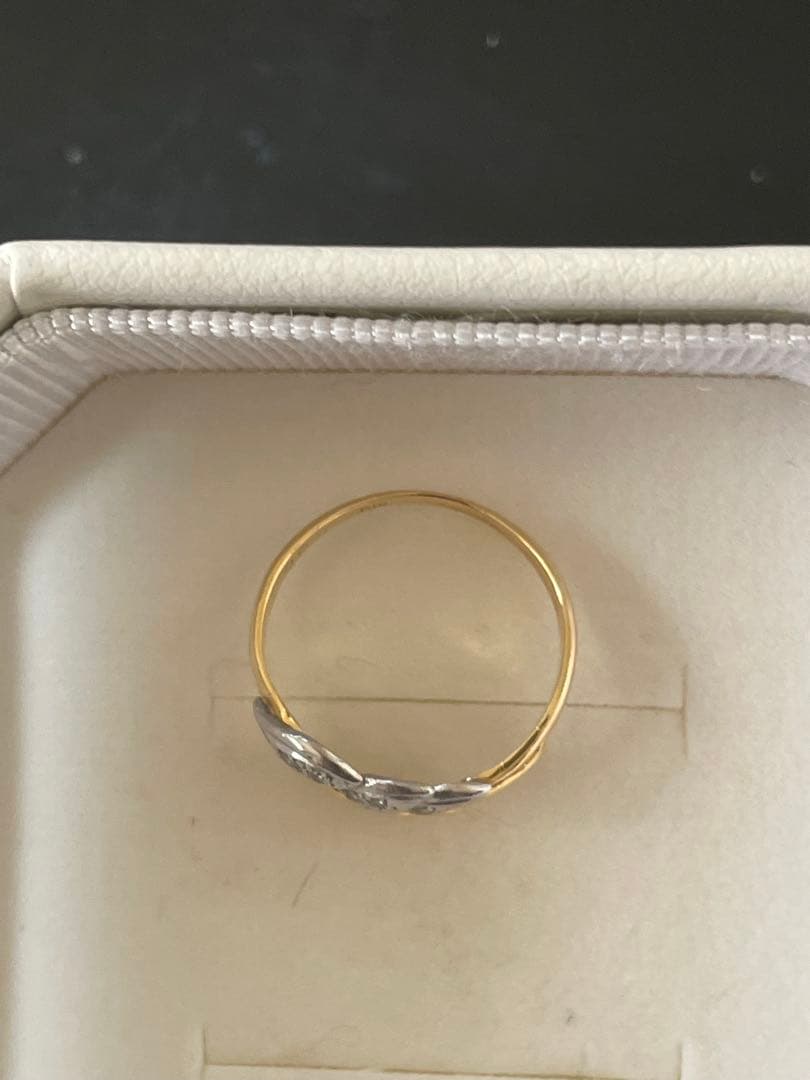 K18金 PT900コンビ　リーフデザインリング