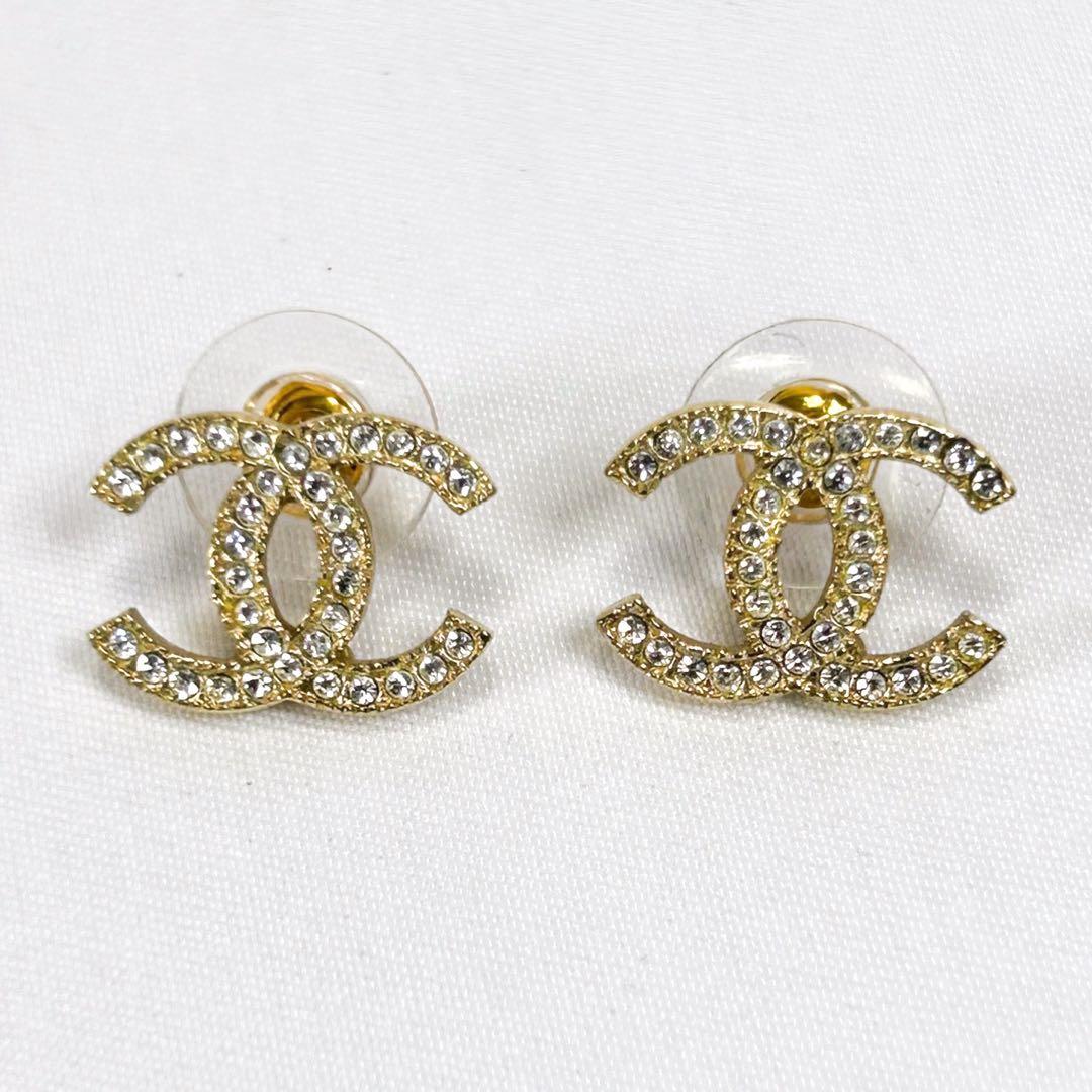 シャネル　CHANEL ラインストーン　ココマーク　ミニピアス　ゴールド金具