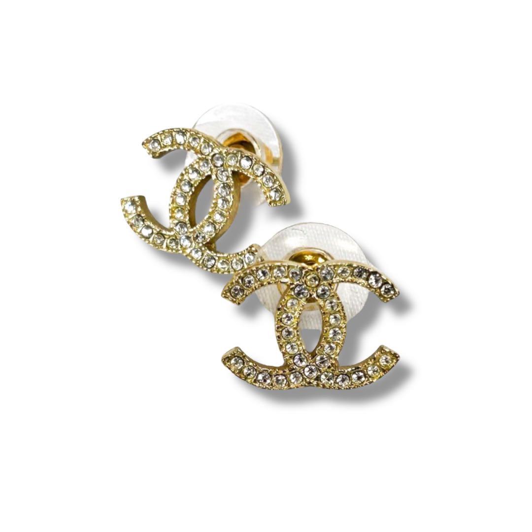 シャネル　CHANEL ラインストーン　ココマーク　ミニピアス　ゴールド金具