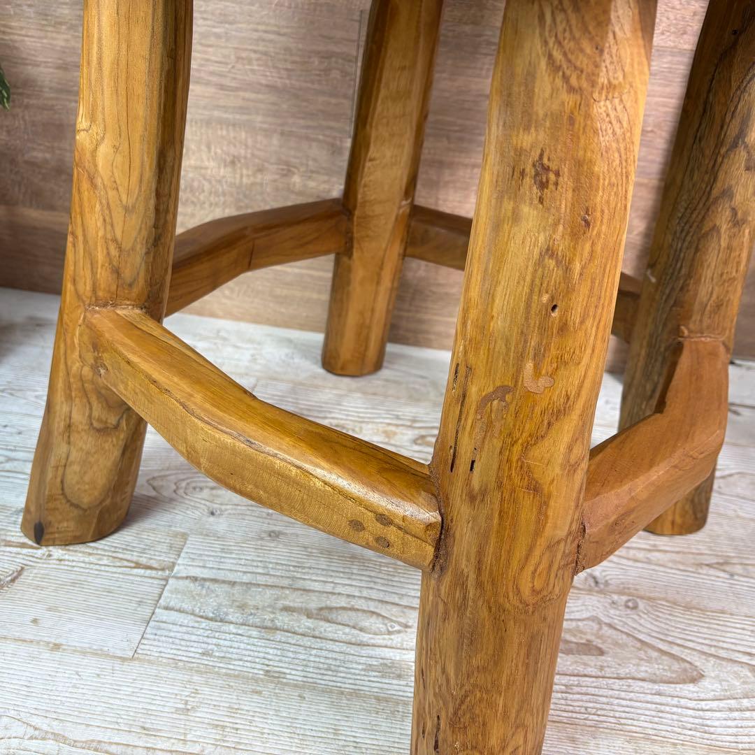 オールドチーク天然無垢材木製創作極太サイドテーブル L（直径54㎝）ウッド飾り台