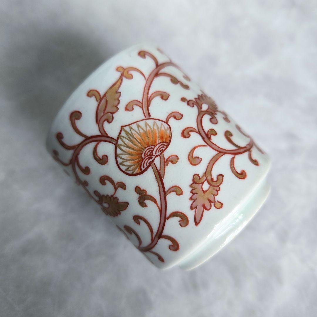 無傷完品　古伊万里　金彩赤絵　覗き　猪口　江戸時代　唐草　アンティーク　骨董