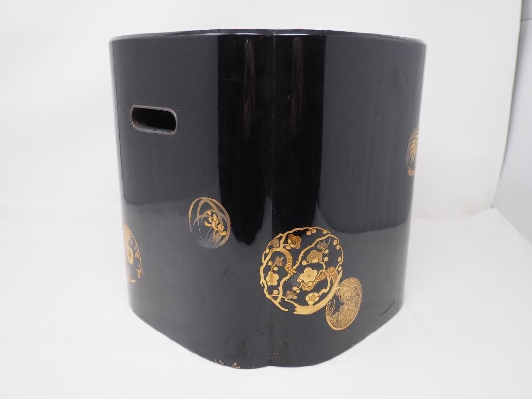 輪島塗　小型火鉢　漆塗り　金蒔絵　手あぶり火鉢