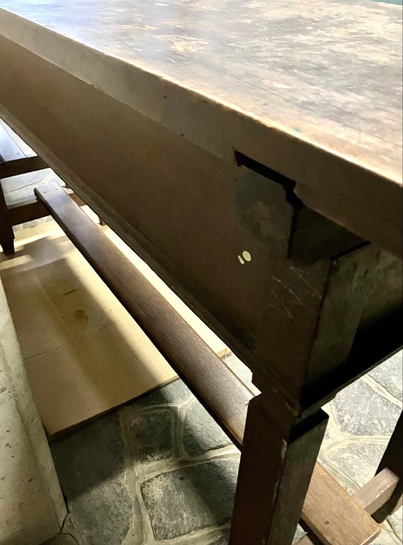 ヴィンテージ 昭和レトロ 学校・会議室用テーブル 長卓 文机 一枚板 B