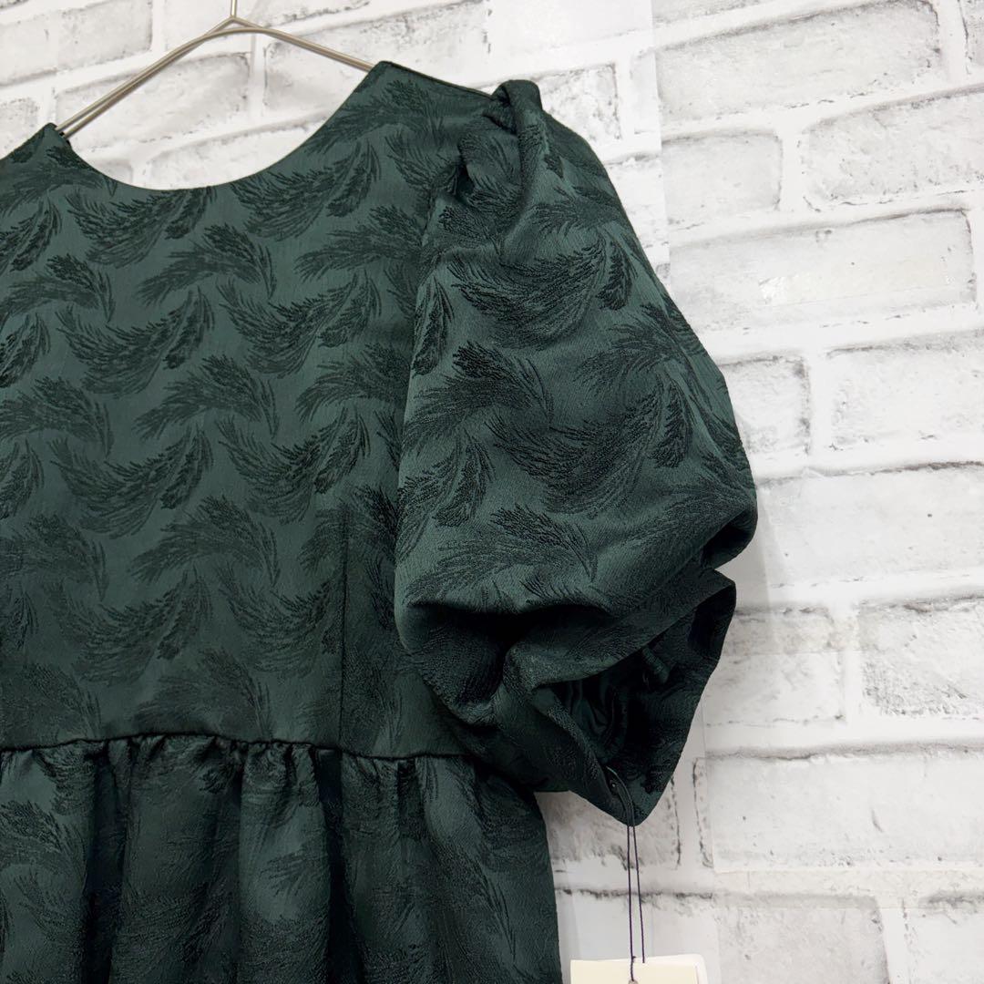 etoll. エトル　ジャガード　パフ　スリーブ　ドレス グリーン