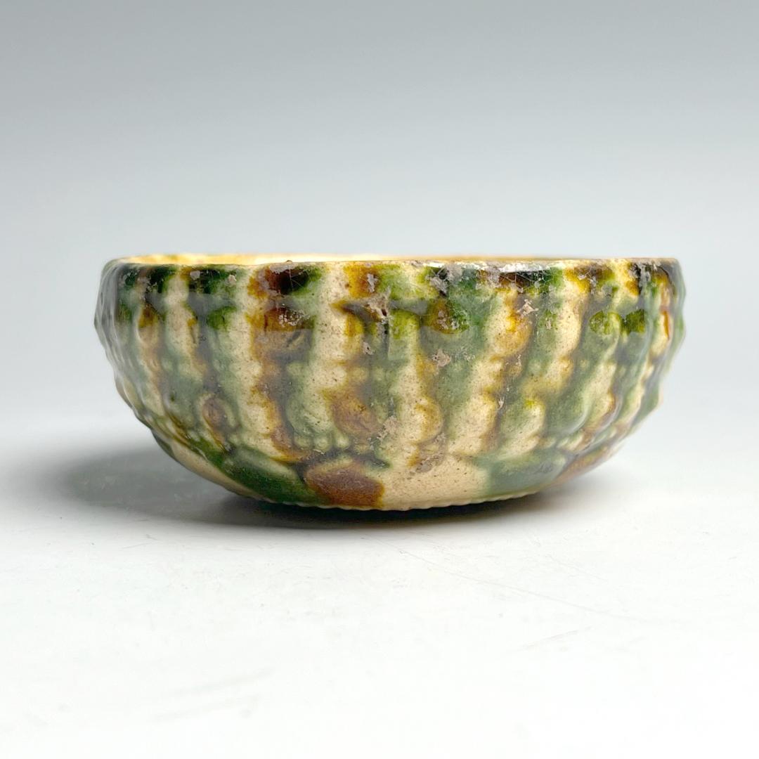 唐三彩陽刻花紋盌 唐時代 中国古玩 中国美術