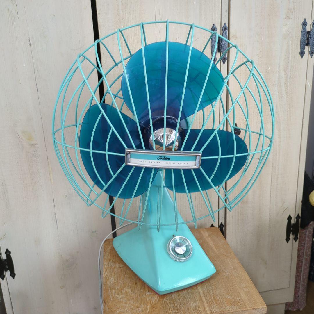 昭和レトロ 卓上扇風機 水色 3枚羽根　ビンテージ　本体リペイント　稼働　東芝